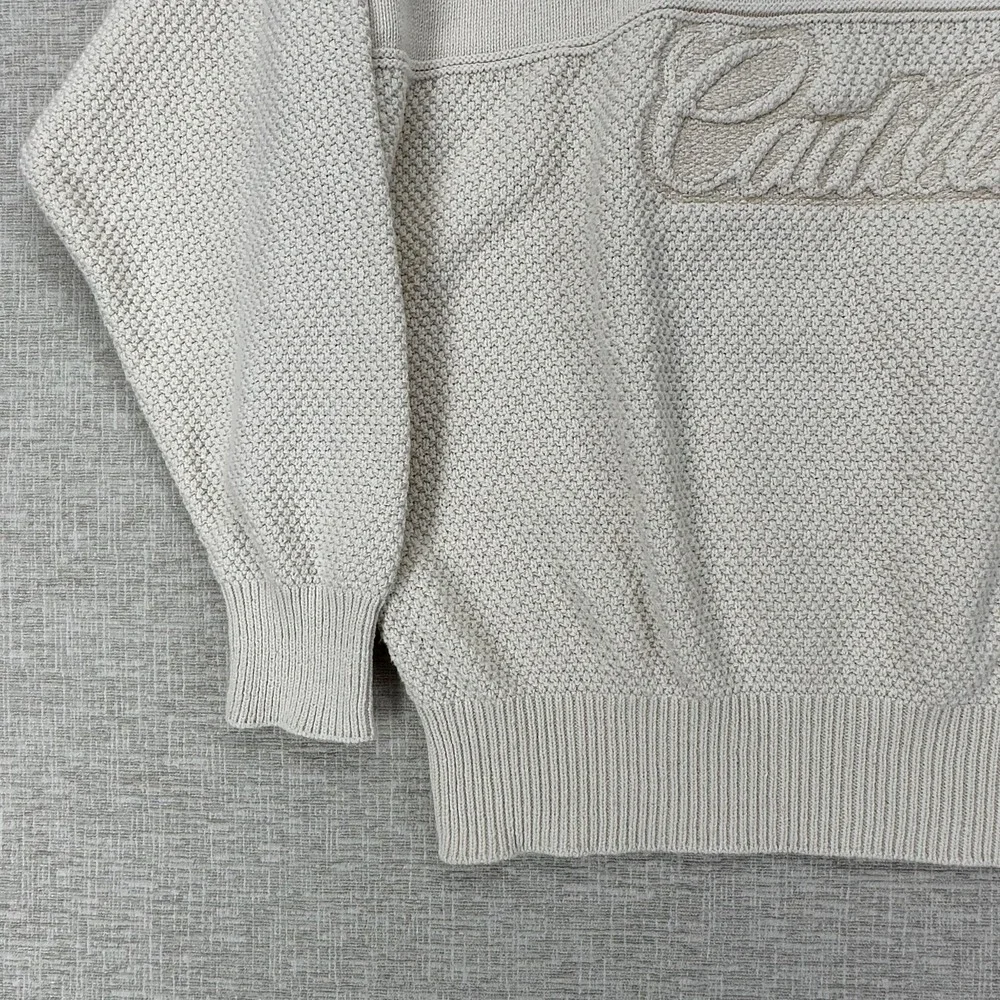Andrew Rohan‎ Cadillac Sweater Mens Large Cream Crewneck Knit Embroidered 90s